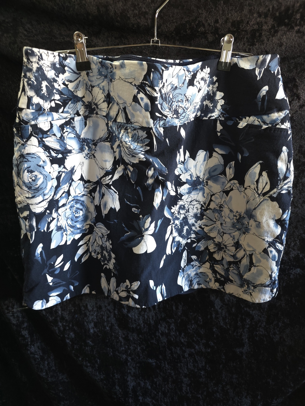 Navy & White Floral Mini Skirt